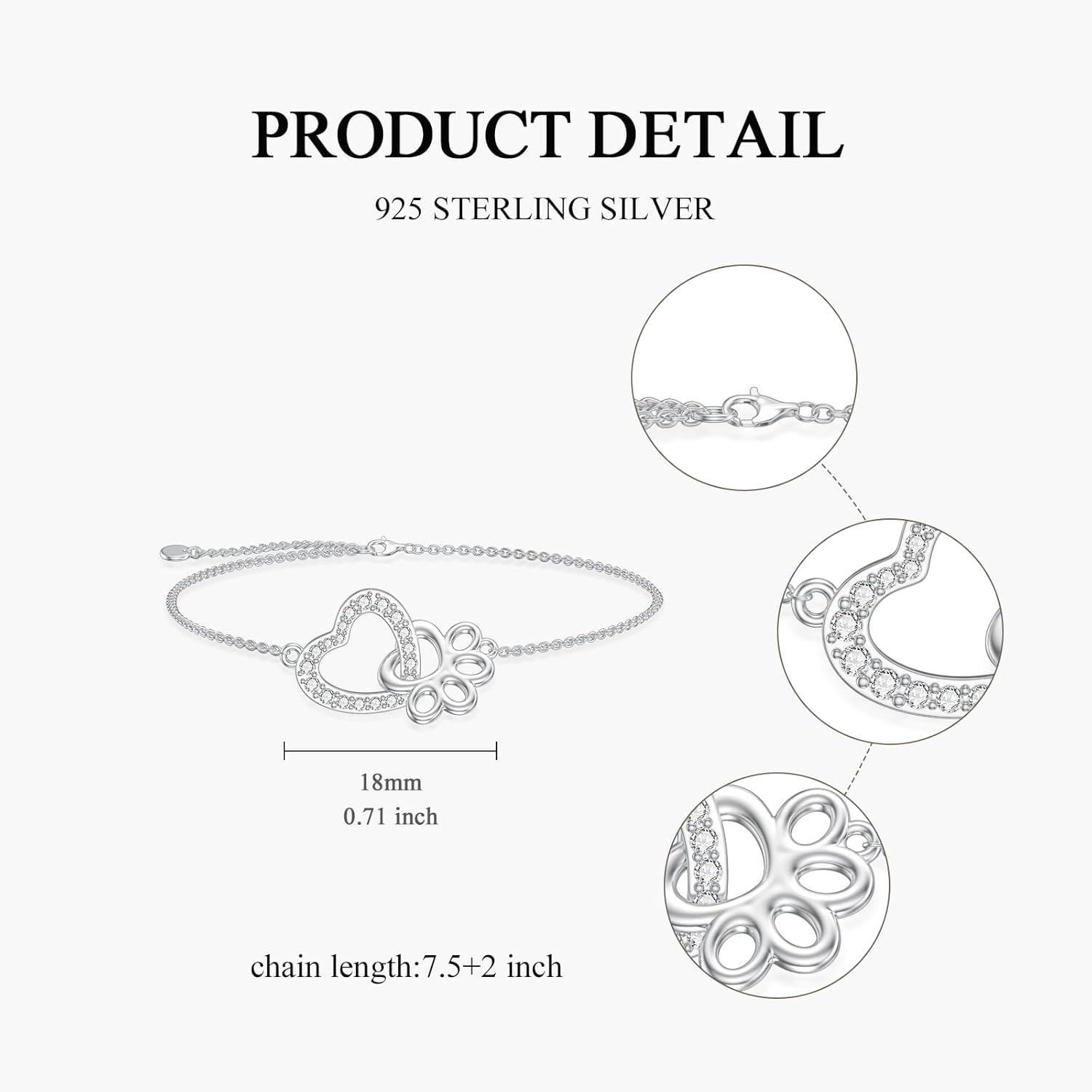 image:imageYFN Sterling Silver Bracelets SunflowerCardinalPaw PrintEvil Eye Gifts for WomenPaw PrintHeart