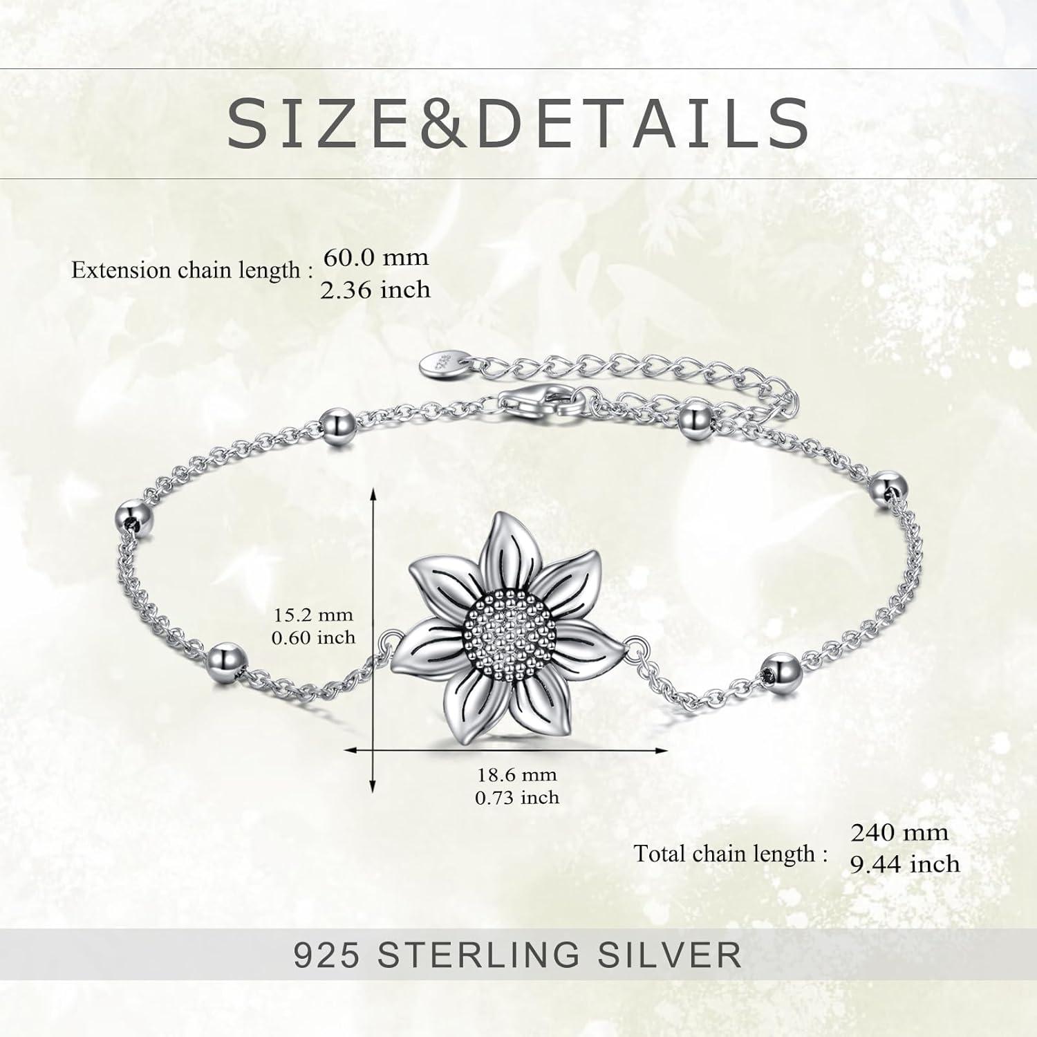 image:imageYFN Sterling Silver Bracelets SunflowerCardinalPaw PrintEvil Eye Gifts for WomenSunflower Silver