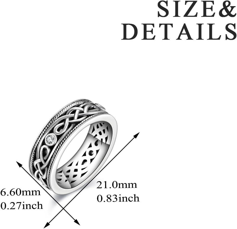 image:imageYFN Unisex Celtic Knot Ring Vintage Tone Sterling Silver CZ Band Infinity Rings for Women Men8