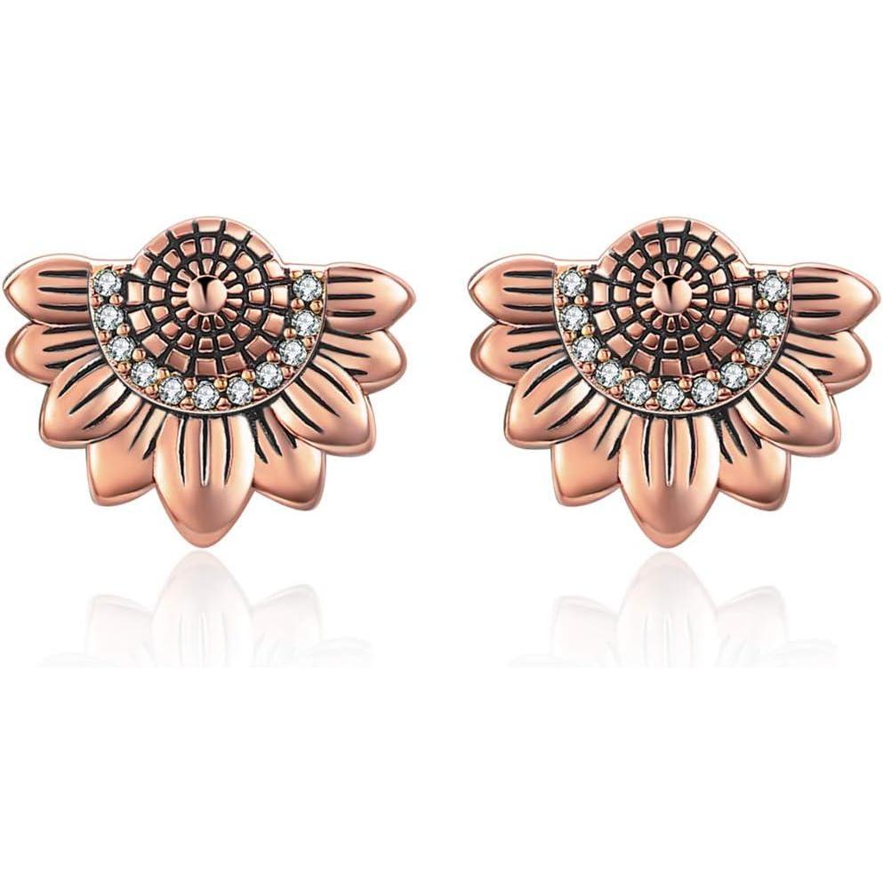 image:imageYFN 925 Sterling Silver Sunflower Stud Earrings Hypoallergenic Flower Earring Jewelry Gift for WomenRose Gold
