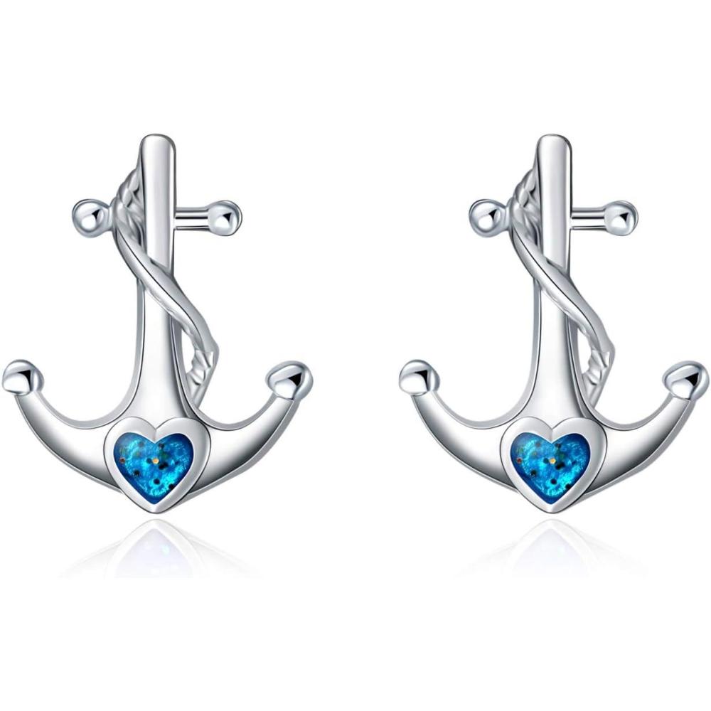 image:imageYFN Anchor Earrings Sterling Silver Anchor Stud Nautical Jewelry for Women