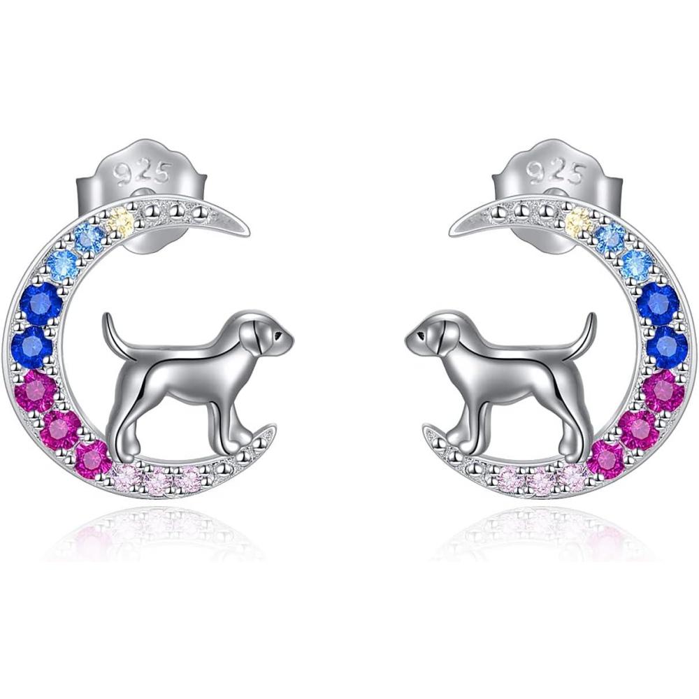 image:imageYFN Animal Moon Stud Earrings Sterling Silver Cute Animal Earrings for WomenDog