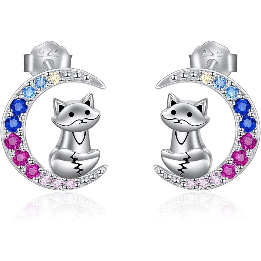 image:imageYFN Animal Moon Stud Earrings Sterling Silver Cute Animal Earrings for WomenFox