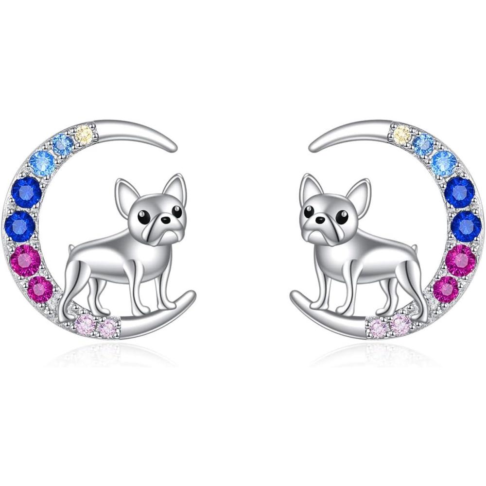 image:imageYFN Animal Moon Stud Earrings Sterling Silver Cute Animal Earrings for WomenFrench Bulldog