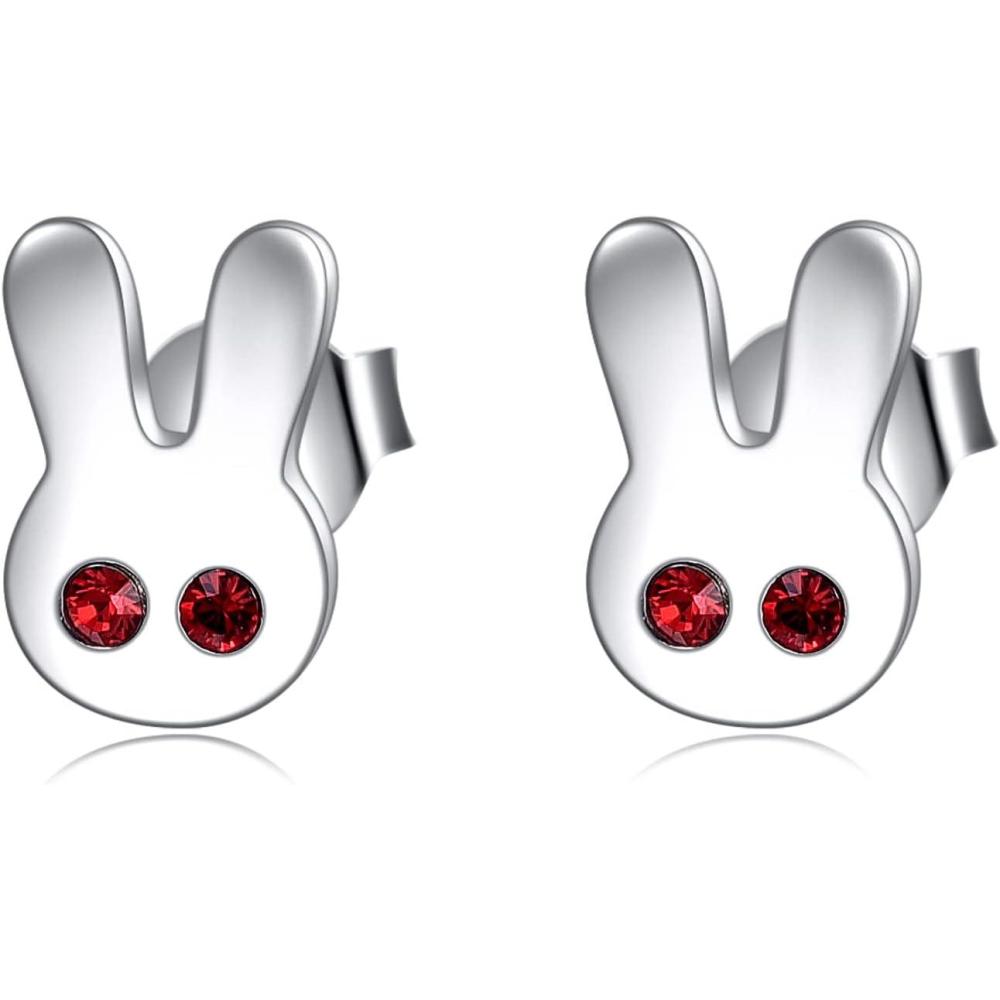 image:imageYFN Animal Moon Stud Earrings Sterling Silver Cute Animal Earrings for WomenRed Eye Bunny