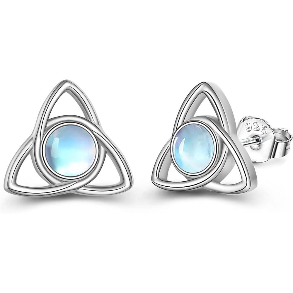 image:imageYFN Celtic Knot Earrings 925 Sterling Silver Moonstone Stud Hypoallergenic Trinity Earrings Jewelry Gift for WomenMoonstoneWhite