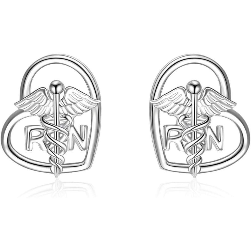 image:imageYFN Nursing Themed Stud Earrings Sterling Silver Jewelry Gift for NurseCaduceus RN