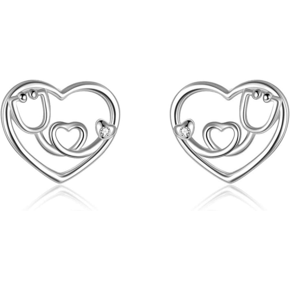 image:imageYFN Nursing Themed Stud Earrings Sterling Silver Jewelry Gift for NurseStethoscope