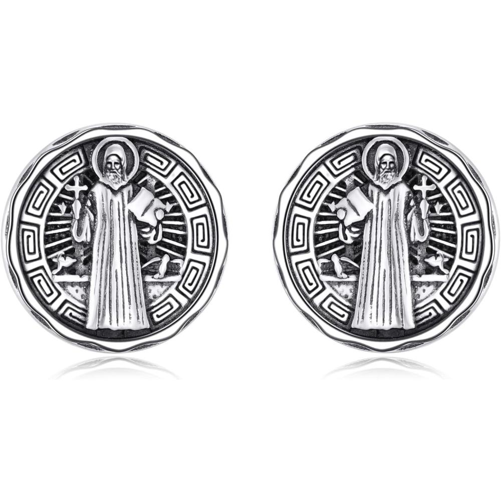 image:imageYFN Saint Michael Earrings Sterling Silver Religious Protector Earrings St Michael Archangel Jewelry Gifts for Women MenCSt Benedict Stud