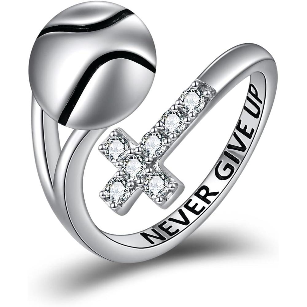 image:imageYFN Sport Ring Sterling Silver Cross Adustable Ring Never Give Up Jewelry Gifts for WomenTennis