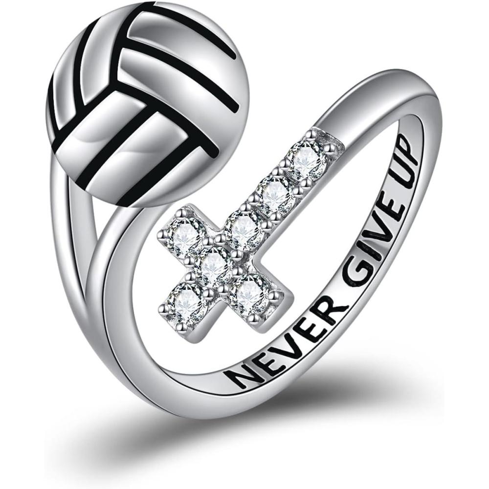 image:imageYFN Sport Ring Sterling Silver Cross Adustable Ring Never Give Up Jewelry Gifts for WomenVolleyball