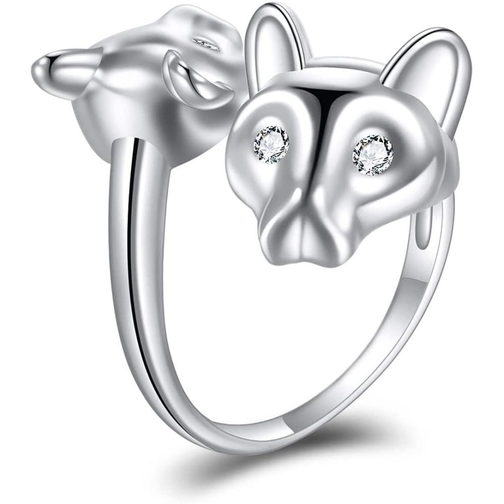 image:imageYFN Sterling Silver Animal Rings Adjustable Open Rings Jewelry Gifts For Women MenTwo Cat