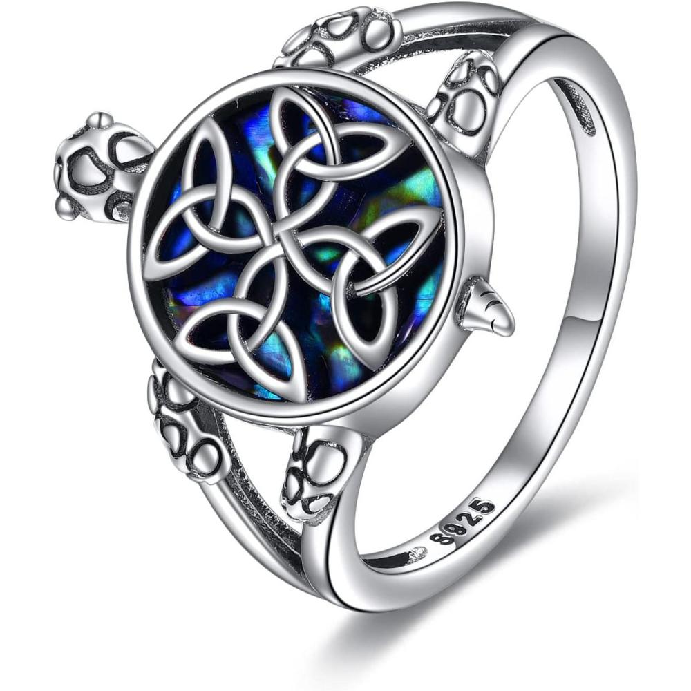 image:imageYFN Turtle Ring Sterling Silver with Abalone Shell Tortoise Statement Ring for Women Men Sea Turtle Lovers 610