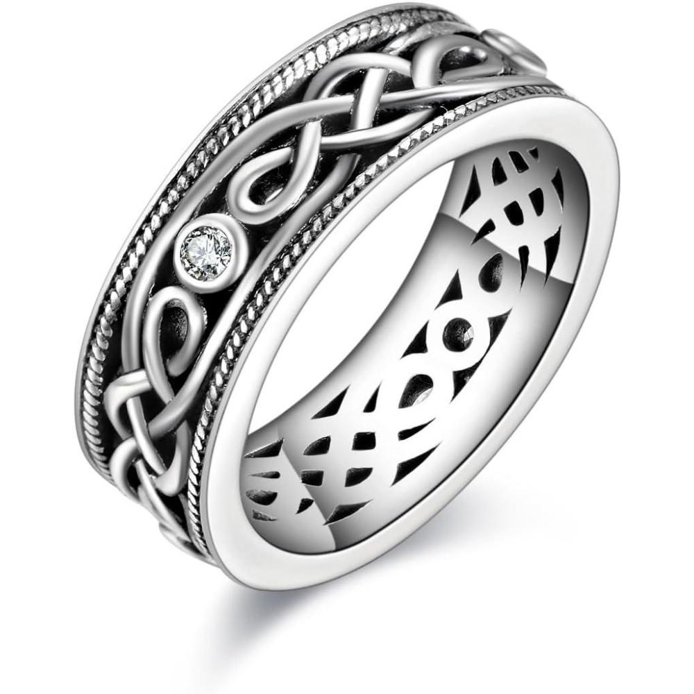 image:imageYFN Unisex Celtic Knot Ring Vintage Tone Sterling Silver CZ Band Infinity Rings for Women Men8