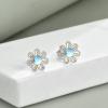 Flower Moonstone Earrings Sterling Silver Stud Earrings Moonstone Jewelry for Women Hypoallergenic Earrings for Sensitive Ears(Daisy)