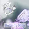 YFN Sterling Silver Butterfly Rings Cubic Zirconia Flower Adjuastable Band Jewelry for Women(Light Purple- Alexandrite)