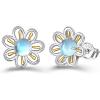 Flower Moonstone Earrings Sterling Silver Stud Earrings Moonstone Jewelry for Women Hypoallergenic Earrings for Sensitive Ears(Daisy)