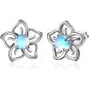 Flower Moonstone Earrings Sterling Silver Stud Earrings Moonstone Jewelry for Women Hypoallergenic Earrings for Sensitive Ears(Plumeria)