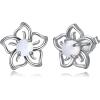 Flower Moonstone Earrings Sterling Silver Stud Earrings Moonstone Jewelry for Women Hypoallergenic Earrings for Sensitive Ears(Sky flower White)