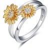 Sunflower Rings Sterling Silver Wedding Band Sun Flower Gifts for Women Birthday(6)
