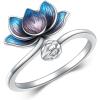 YFN 925 Sterling Silver Mountain/Mushroom/Mermaid Ring Adjustable Open Rings Jewelry for Women Girls(Lotus)