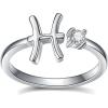 YFN 925 Sterling Silver Zodiac Sign Rings 12 Constellation Adjustable Ring Zodiac Jewelry Gift for Women(Pisces)