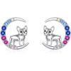 YFN Animal Moon Stud Earrings Sterling Silver Cute Animal Earrings for Women(French Bulldog)