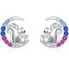 YFN Animal Moon Stud Earrings Sterling Silver Cute Animal Earrings for Women(Squirrel)