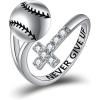 YFN Sport Ring Sterling Silver Cross Adustable Ring Never Give Up Jewelry Gifts for Women(Baseball)