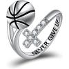 YFN Sport Ring Sterling Silver Cross Adustable Ring Never Give Up Jewelry Gifts for Women(Basketball)