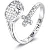 YFN Sport Ring Sterling Silver Cross Adustable Ring Never Give Up Jewelry Gifts for Women(Tennis Racket)