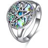 YFN Triple Moon Goddess Rings Sterling Silver Pentagram Pentacle Ring Pagan Wiccan Magic Amulet Tree of Life Jewelry for Women Men
