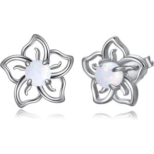 Flower Moonstone Earrings Sterling Silver Stud Earrings Moonstone Jewelry for Women Hypoallergenic Earrings for Sensitive Ears(Sky flower White)