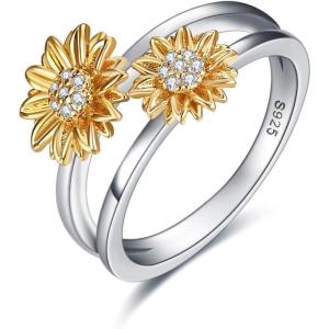 Sunflower Rings Sterling Silver Wedding Band Sun Flower Gifts for Women Birthday(6)