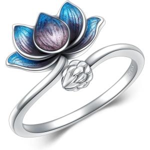 YFN 925 Sterling Silver Mountain/Mushroom/Mermaid Ring Adjustable Open Rings Jewelry for Women Girls(Lotus)