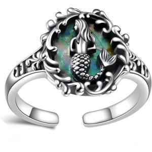 YFN 925 Sterling Silver Mountain/Mushroom/Mermaid Ring Adjustable Open Rings Jewelry for Women Girls(Mermaid)