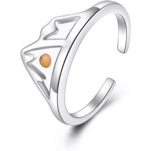 YFN 925 Sterling Silver Mountain/Mushroom/Mermaid Ring Adjustable Open Rings Jewelry for Women Girls(Mountain(Mustard Seed))