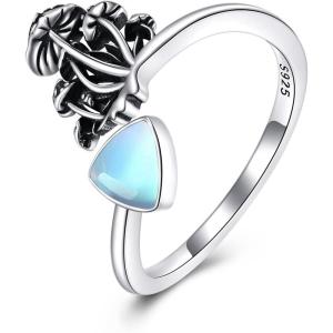 YFN 925 Sterling Silver Mountain/Mushroom/Mermaid Ring Adjustable Open Rings Jewelry for Women Girls(Mushroom(Moonstone))