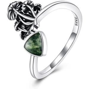 YFN 925 Sterling Silver Mountain/Mushroom/Mermaid Ring Adjustable Open Rings Jewelry for Women Girls(Mushroom(Moss Agate))