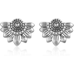 YFN 925 Sterling Silver Sunflower Stud Earrings Hypoallergenic Flower Earring Jewelry Gift for Women(Silver)