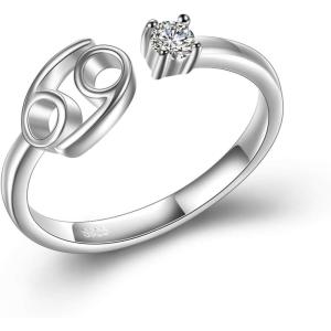 YFN 925 Sterling Silver Zodiac Sign Rings 12 Constellation Adjustable Ring Zodiac Jewelry Gift for Women(Cancer)