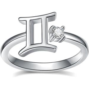 YFN 925 Sterling Silver Zodiac Sign Rings 12 Constellation Adjustable Ring Zodiac Jewelry Gift for Women(Gemini)