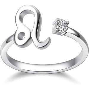 YFN 925 Sterling Silver Zodiac Sign Rings 12 Constellation Adjustable Ring Zodiac Jewelry Gift for Women(Leo)
