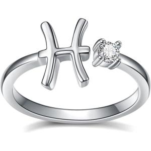 YFN 925 Sterling Silver Zodiac Sign Rings 12 Constellation Adjustable Ring Zodiac Jewelry Gift for Women(Pisces)
