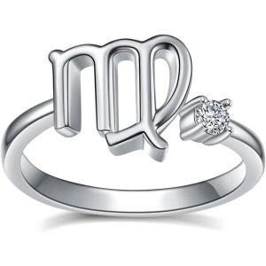 YFN 925 Sterling Silver Zodiac Sign Rings 12 Constellation Adjustable Ring Zodiac Jewelry Gift for Women(Virgo)