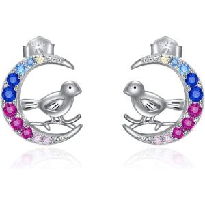YFN Animal Moon Stud Earrings Sterling Silver Cute Animal Earrings for Women(Bird)