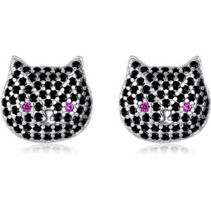YFN Animal Moon Stud Earrings Sterling Silver Cute Animal Earrings for Women(Black Cat Head)