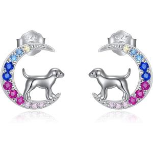 YFN Animal Moon Stud Earrings Sterling Silver Cute Animal Earrings for Women(Dog)
