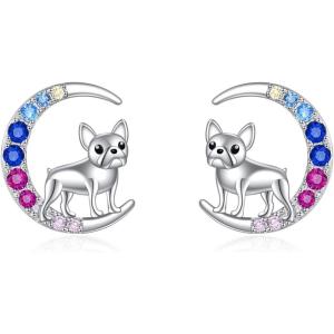 YFN Animal Moon Stud Earrings Sterling Silver Cute Animal Earrings for Women(French Bulldog)
