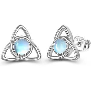 YFN Celtic Knot Earrings 925 Sterling Silver Moonstone Stud Hypoallergenic Trinity Earrings Jewelry Gift for Women(Moonstone-White)